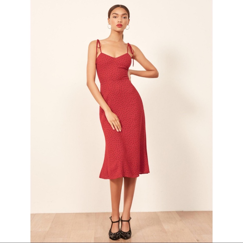SOLD - Reformation Red Polka Dot Midi Dress
